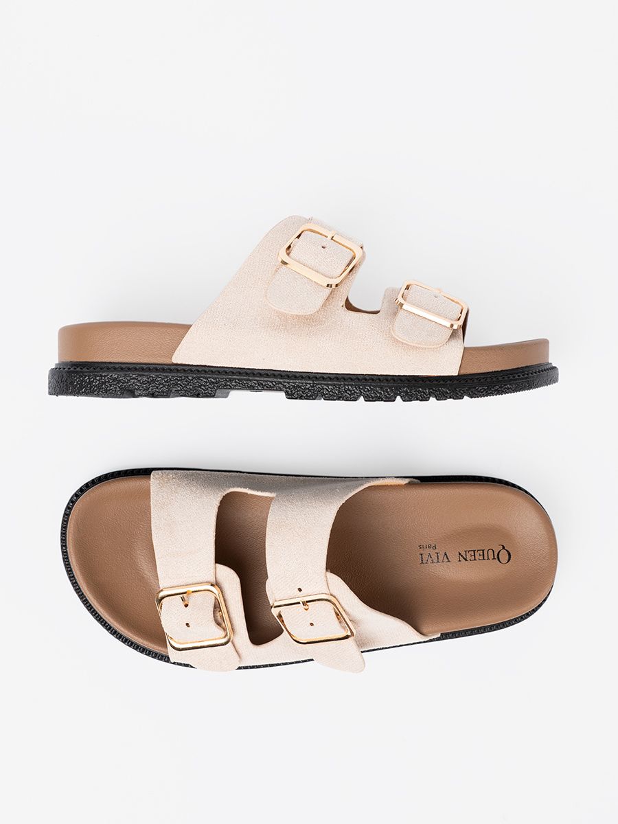 Stylové béžové pantofle se semišovým povrchem