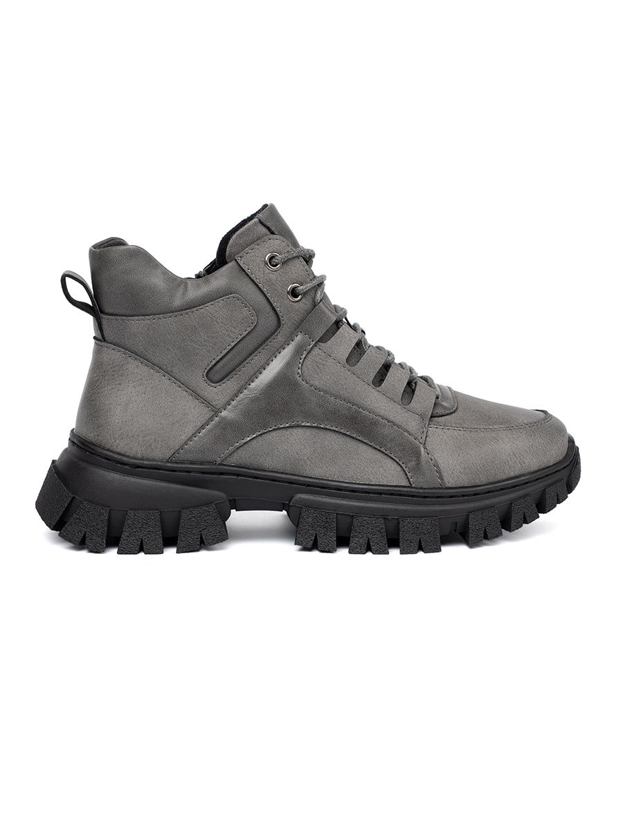 Šedé šněrovací kotníkové boty s hrubou podrážkou