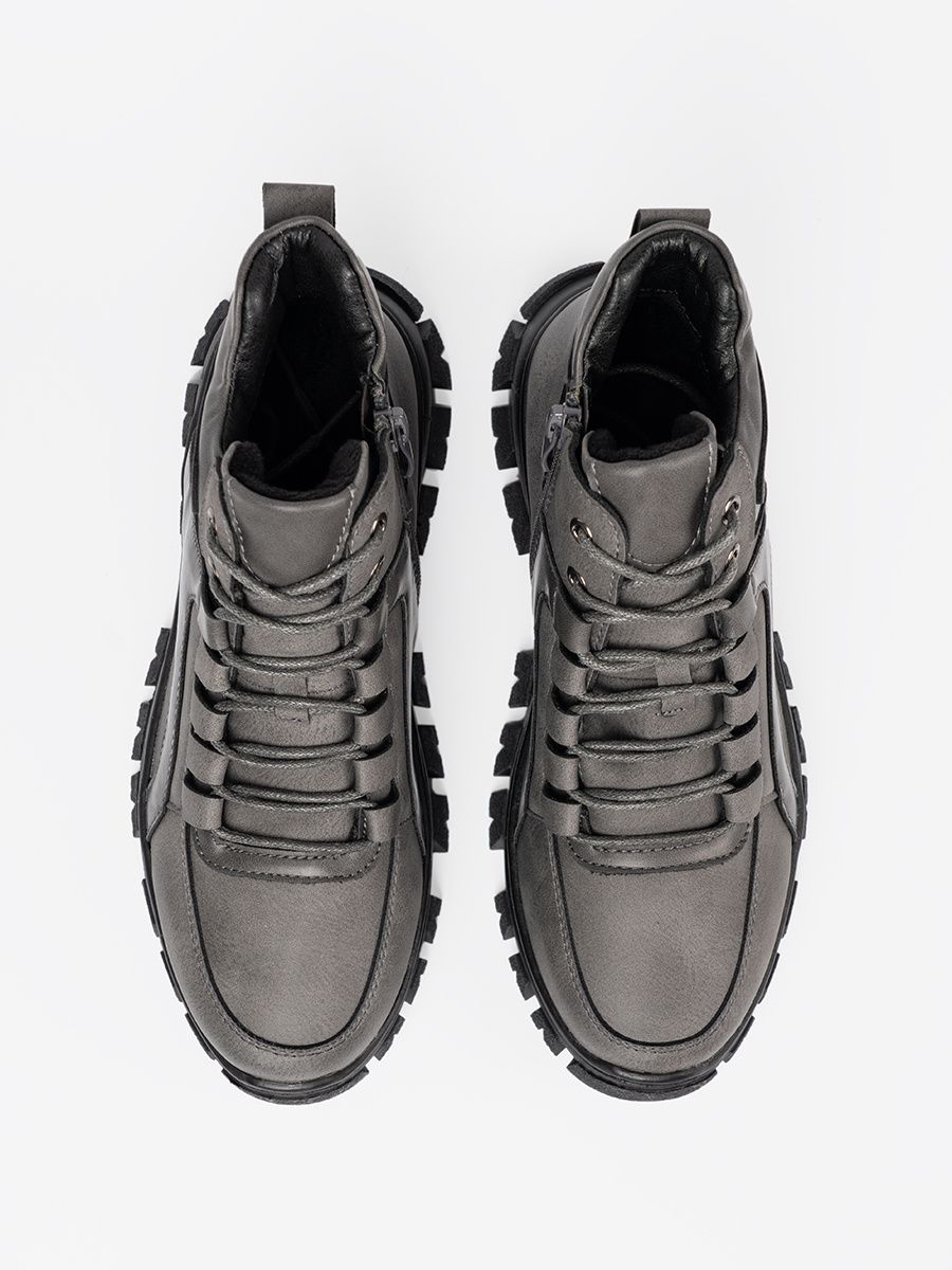 Šedé šněrovací kotníkové boty s hrubou podrážkou