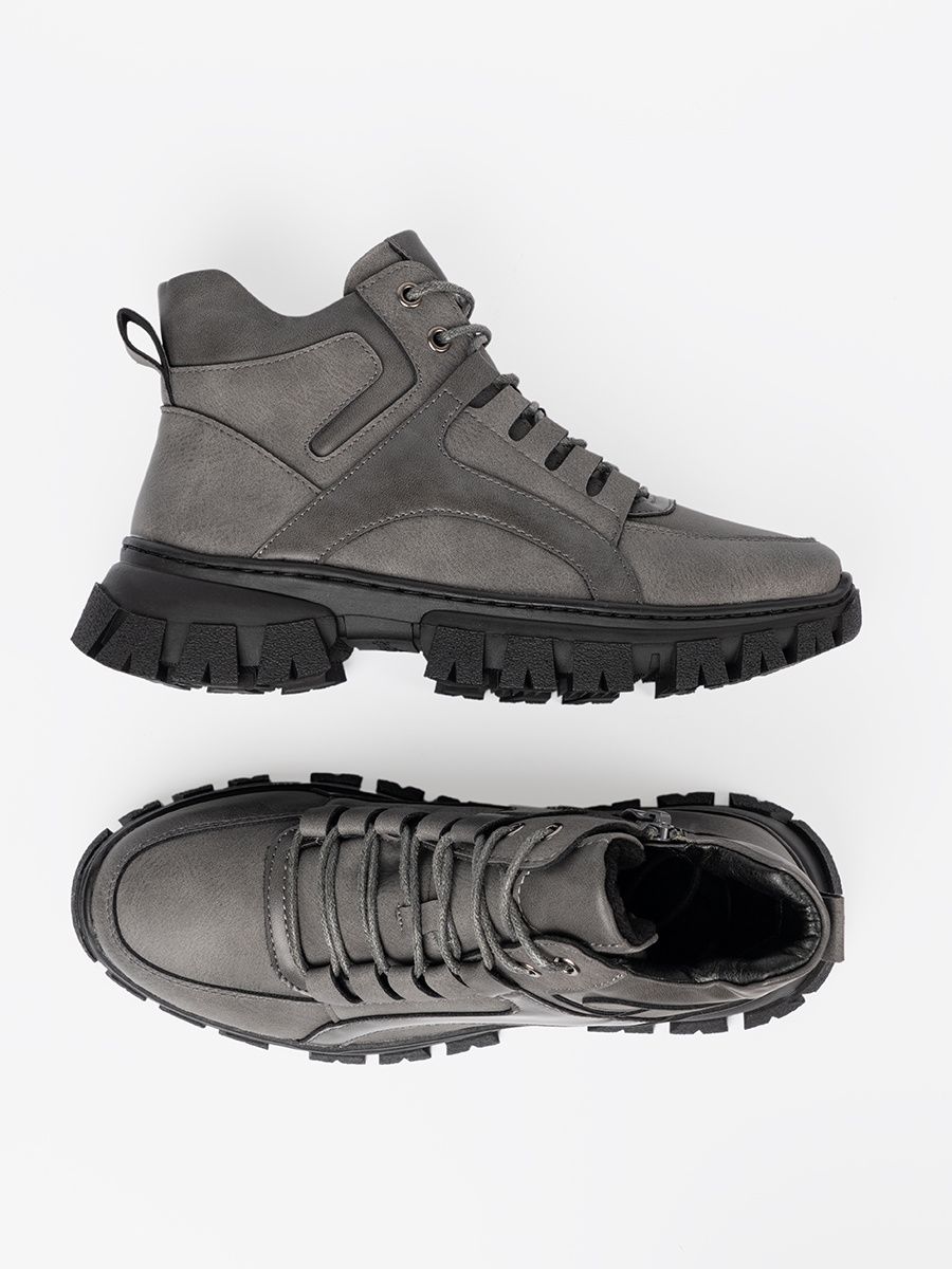 Šedé šněrovací kotníkové boty s hrubou podrážkou