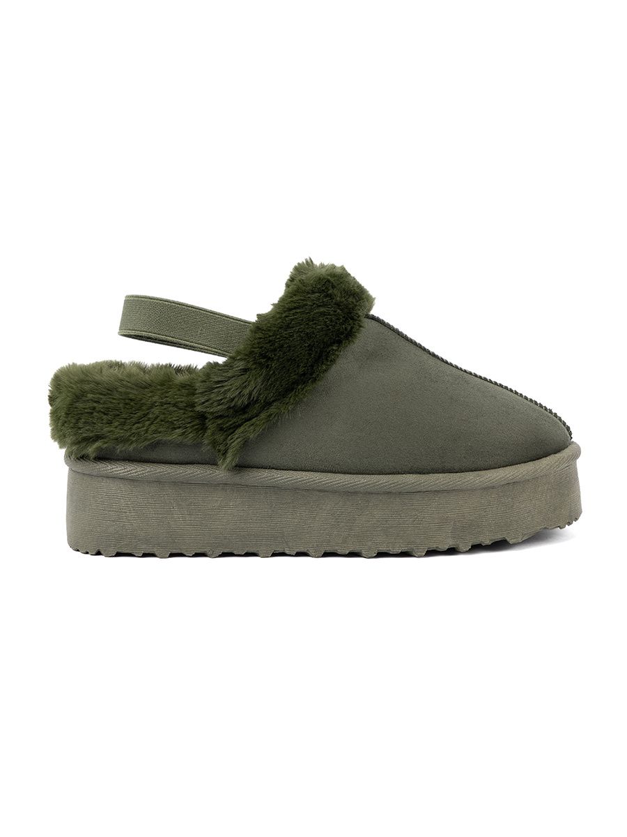 Tmavě zelené papuče s kožíškem