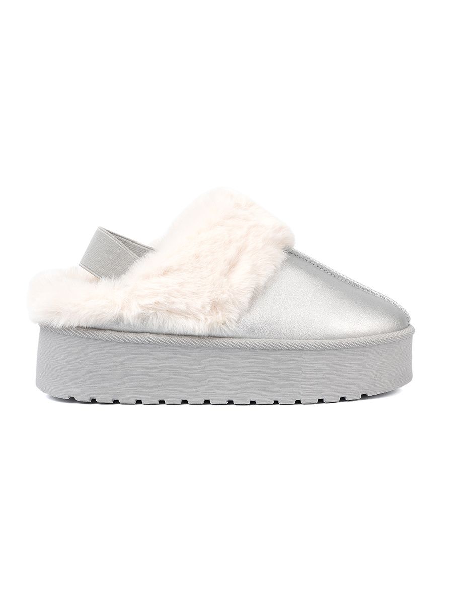 Stříbrné papuče s kožíškem a platformou
