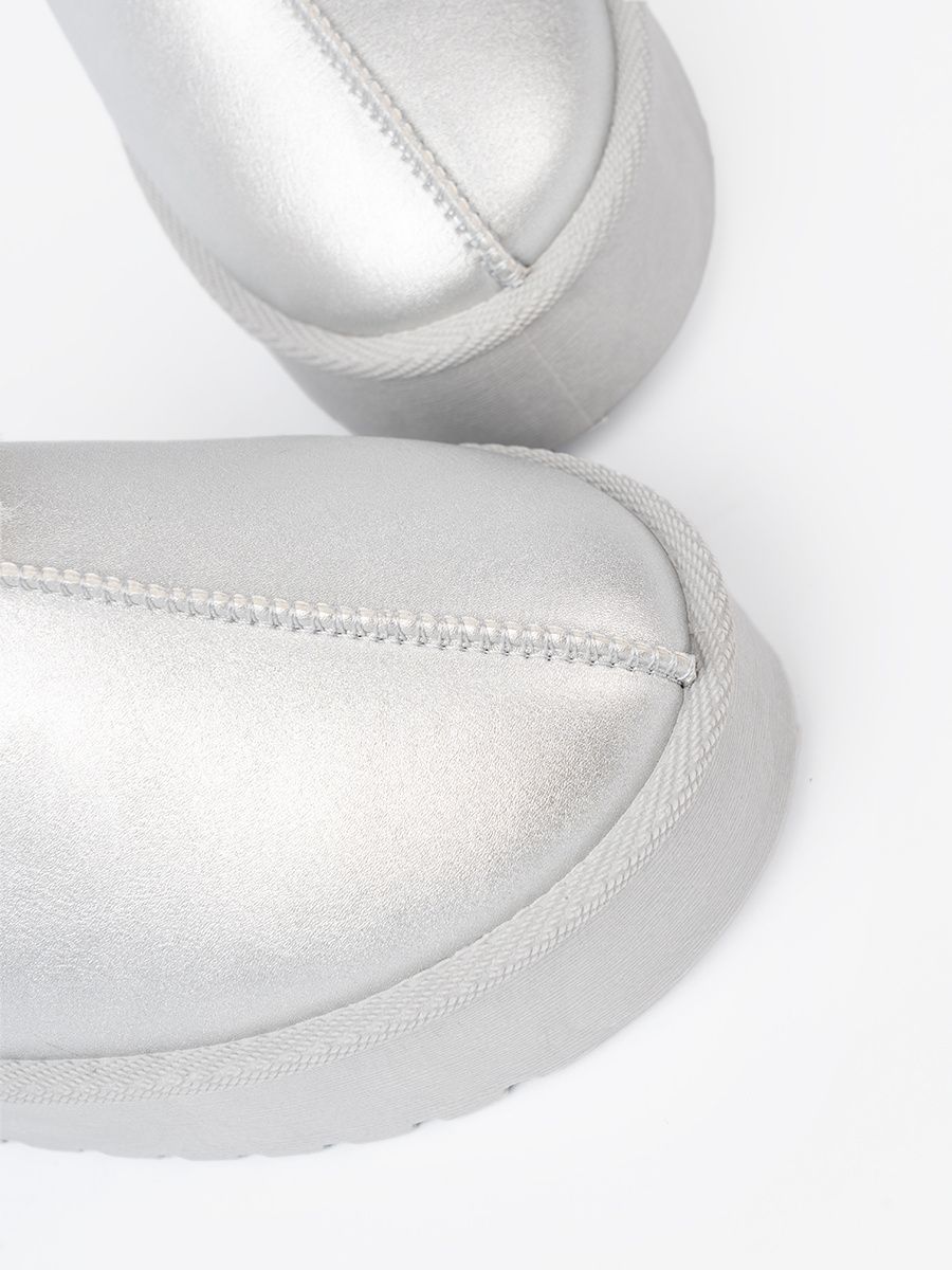 Stříbrné papuče s kožíškem a platformou