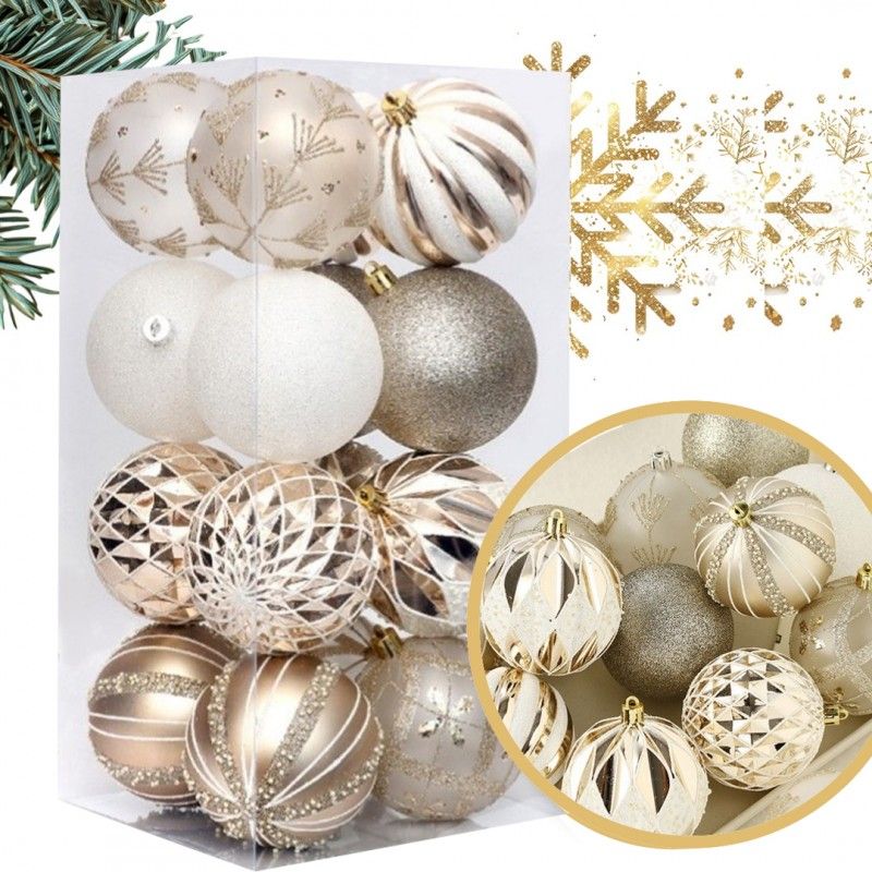 Ozdoby na stromeček zlatá/bílá, 8 cm, 16 kusů