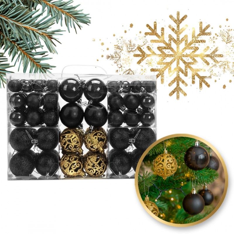 Ozdoby na stromeček černá/zlatá, 100 kusů