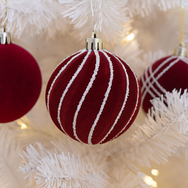 Vínově červené velurové ozdoby na stromek, 8 cm, 9 kusů