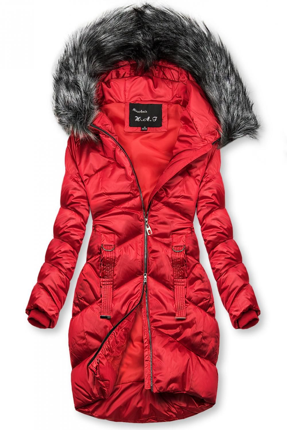 Červená lesklá prošívaná bunda na zimu