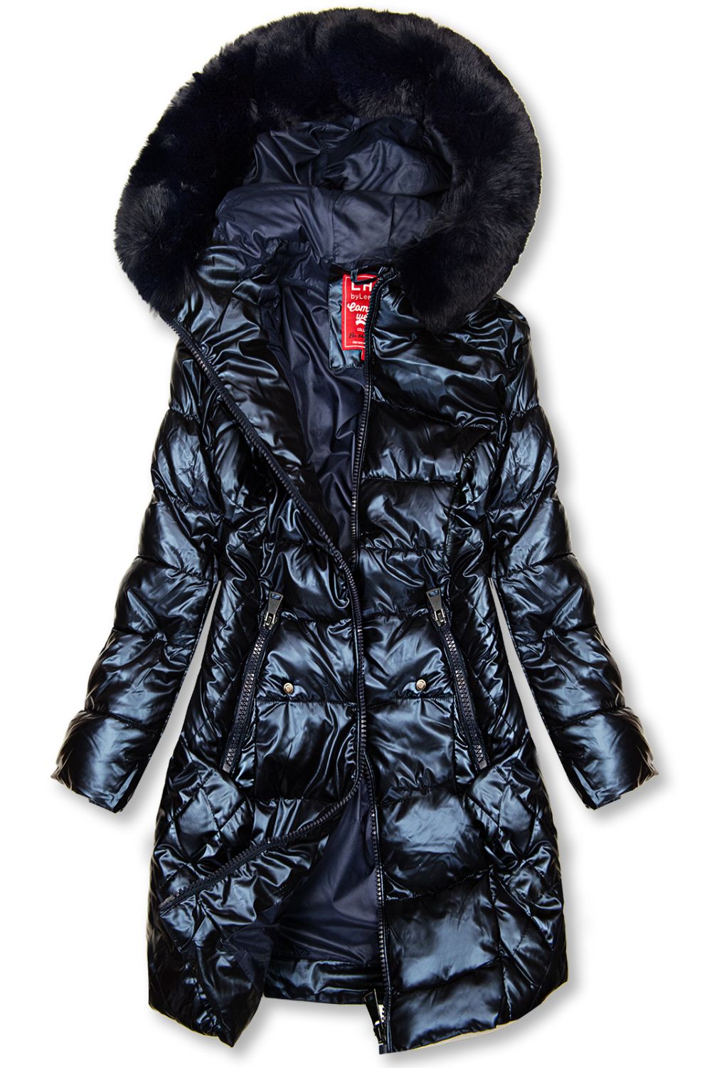 Tmavě modrá lesklá prošívaná bunda