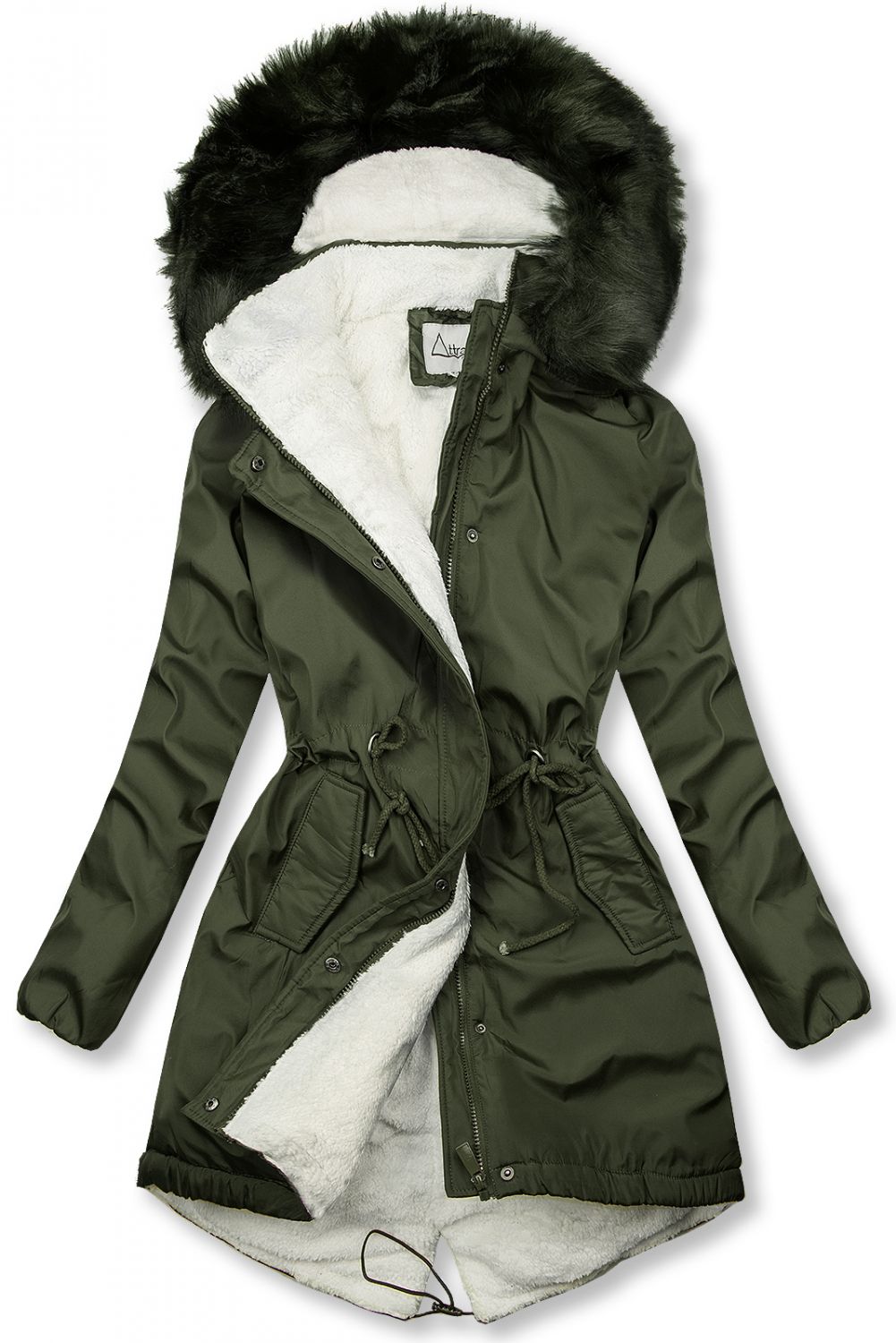 Zimní parka v khaki barvě s kožešinou