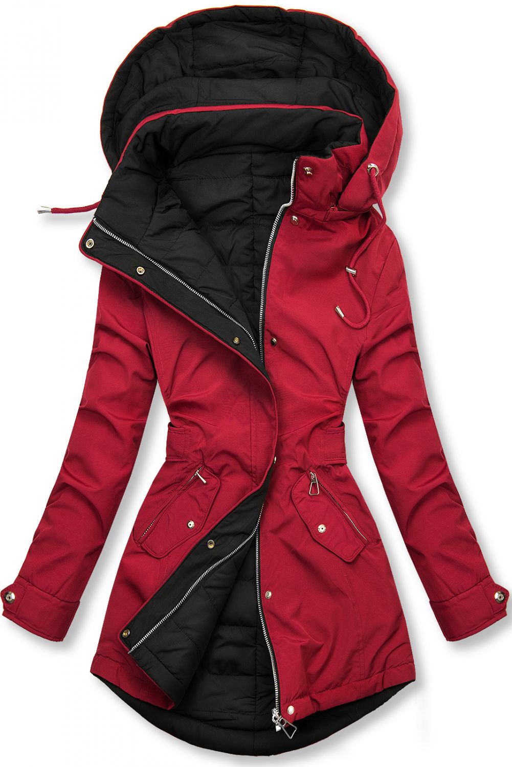 Červená/černá oboustranná podzimní bunda