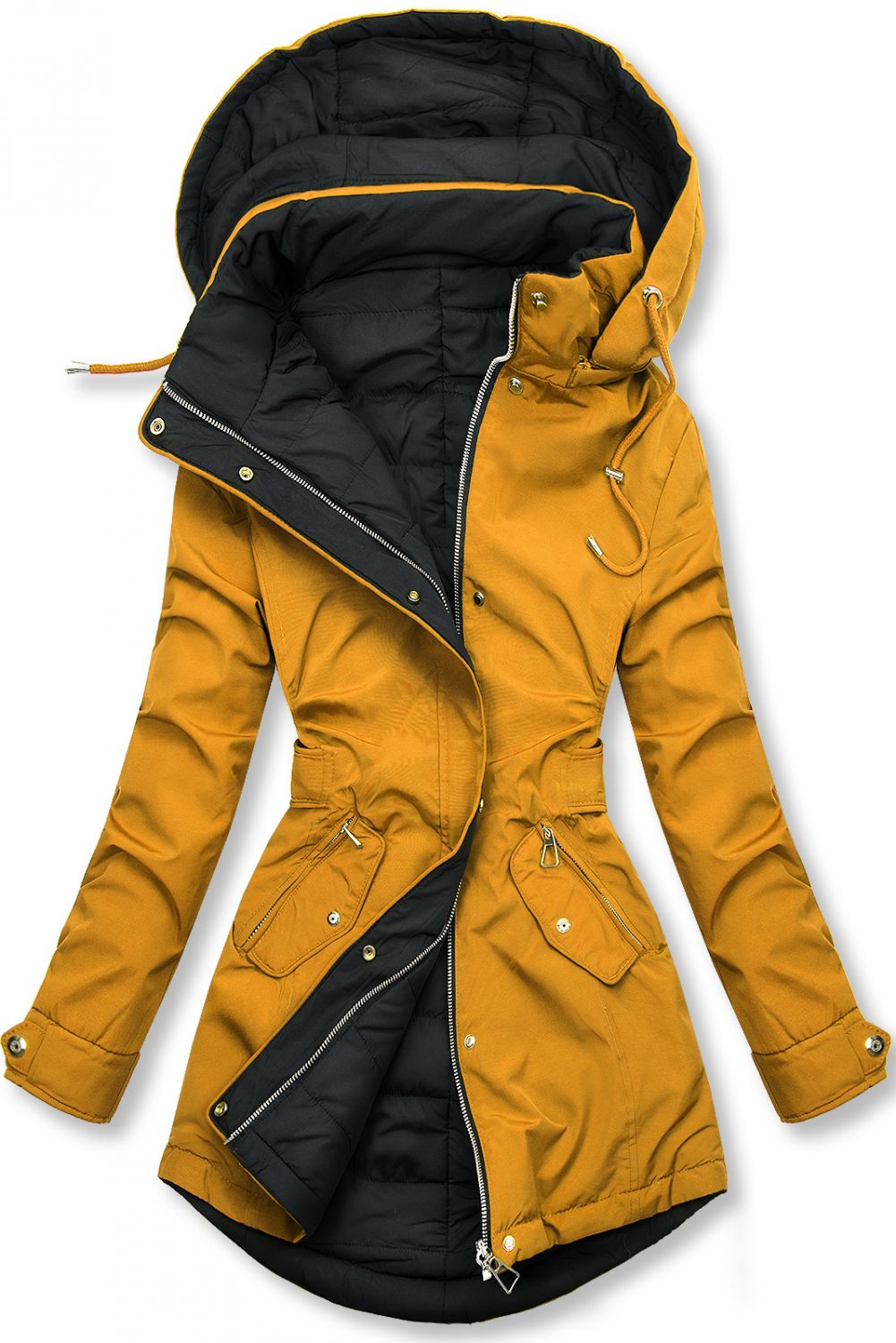 Žlutá/černá oboustranná podzimní bunda