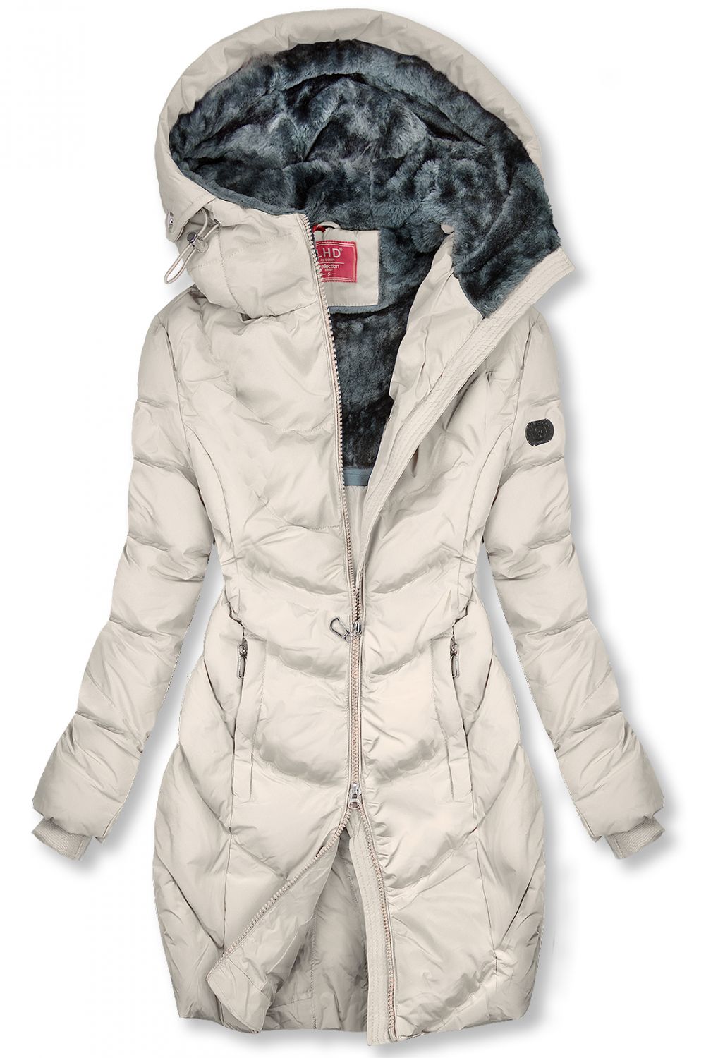 Krémově bílá zimní bunda v prodlouženém střihu