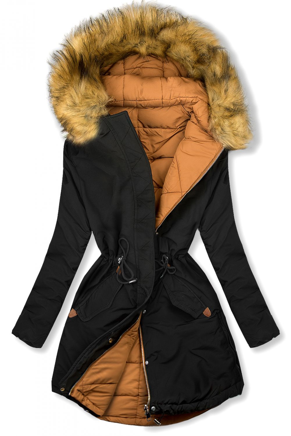 Oboustranná parka vhodná na zimu černá/karamel