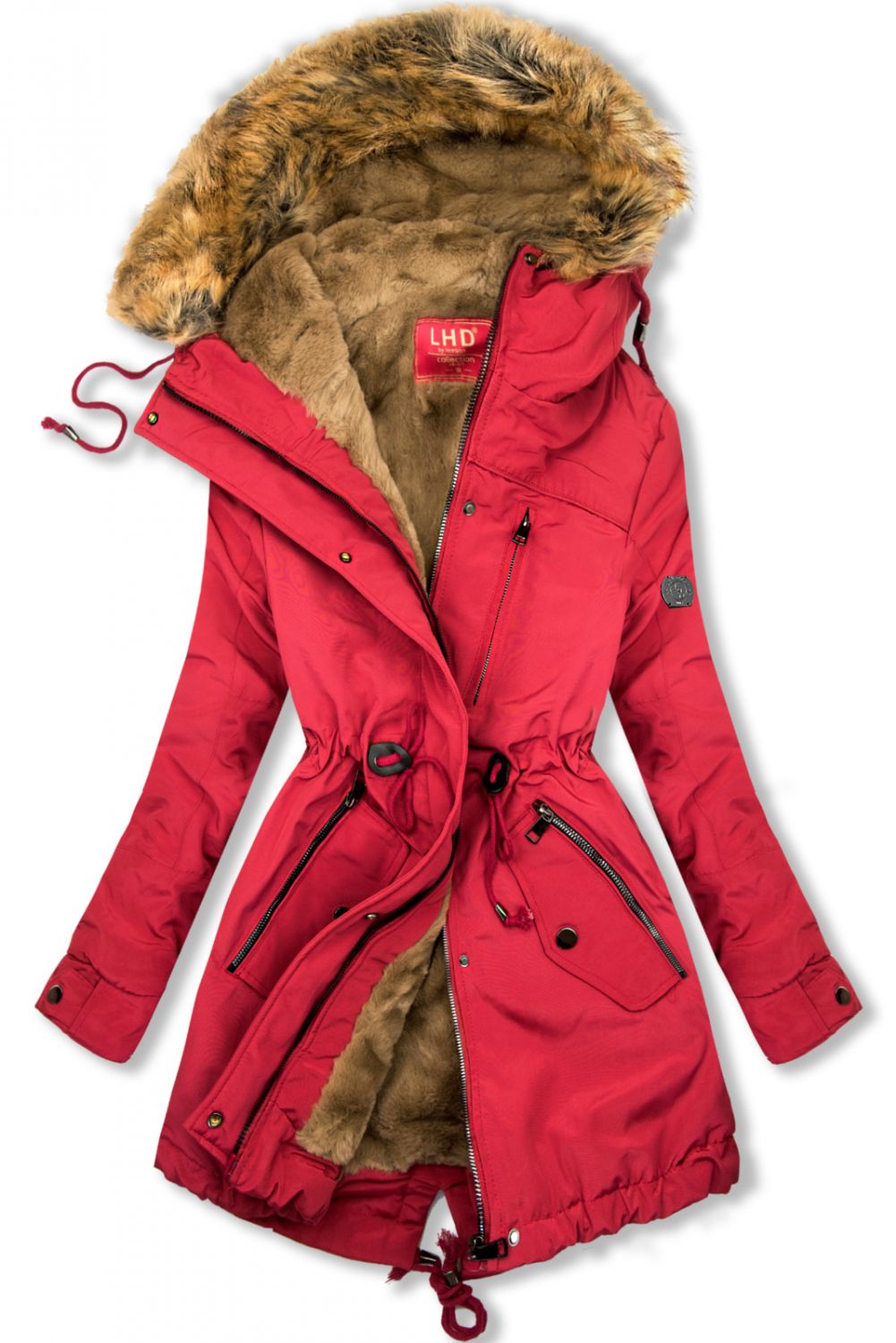 Červená parka s teplou plyšovou podšívkou