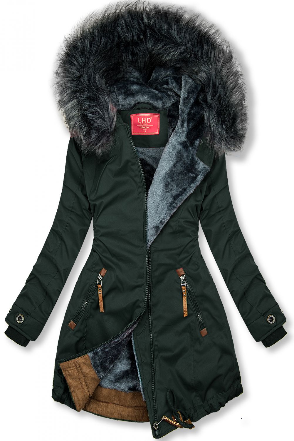 Zelená-šedá zimní parka