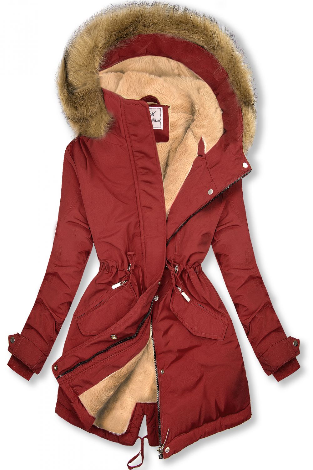 Hnědočervená zimní parka se zatepleným vnitřkem