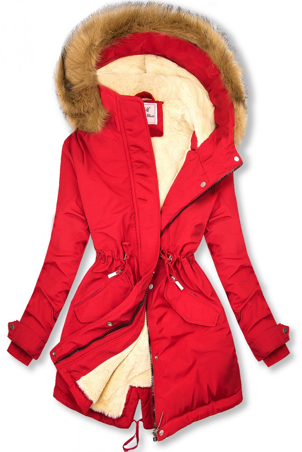 Červená zimní parka se zatepleným vnitřkem