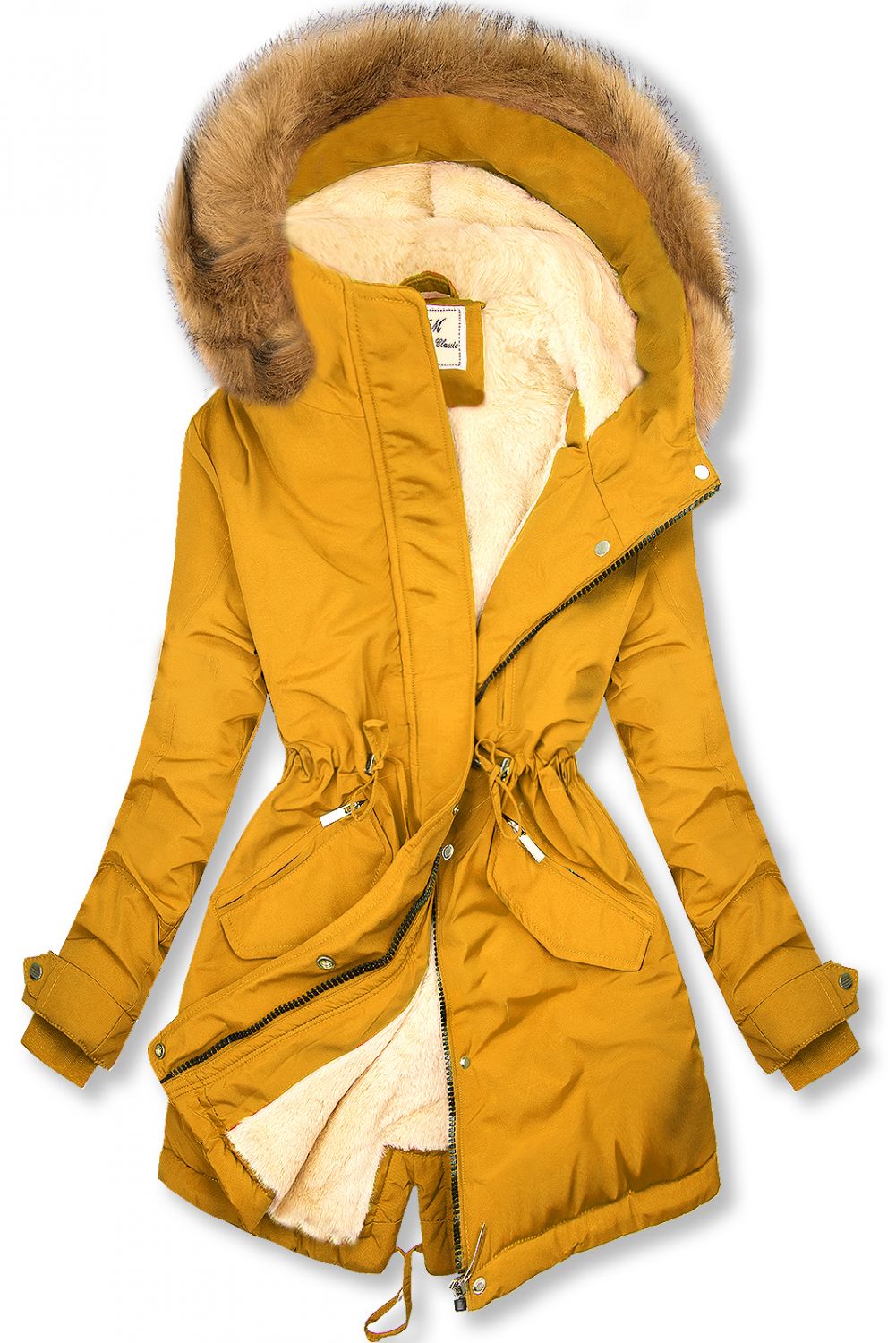 Žlutá zimní parka se zatepleným vnitřkem