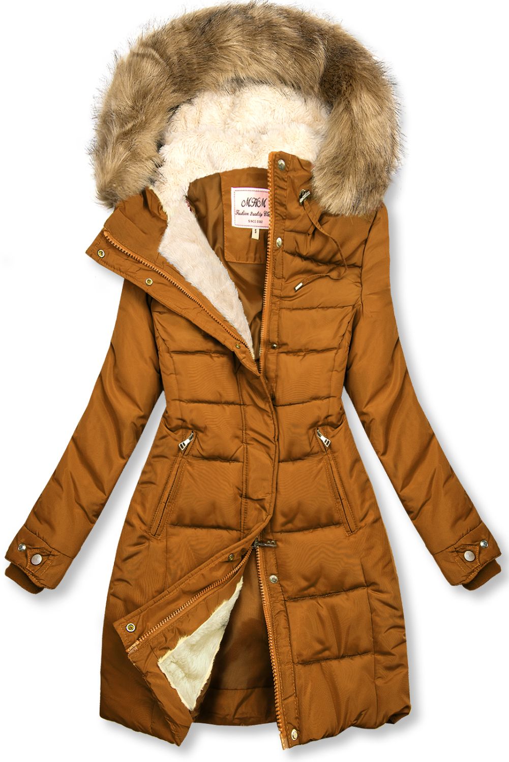 Karamelově hnědá prošívaná bunda v parka střihu