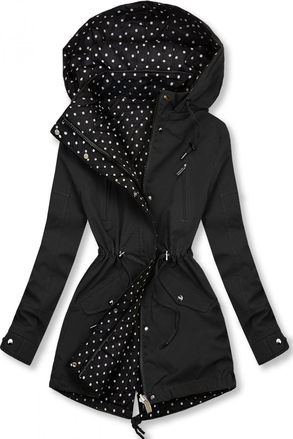 Černá tečkovaná parka