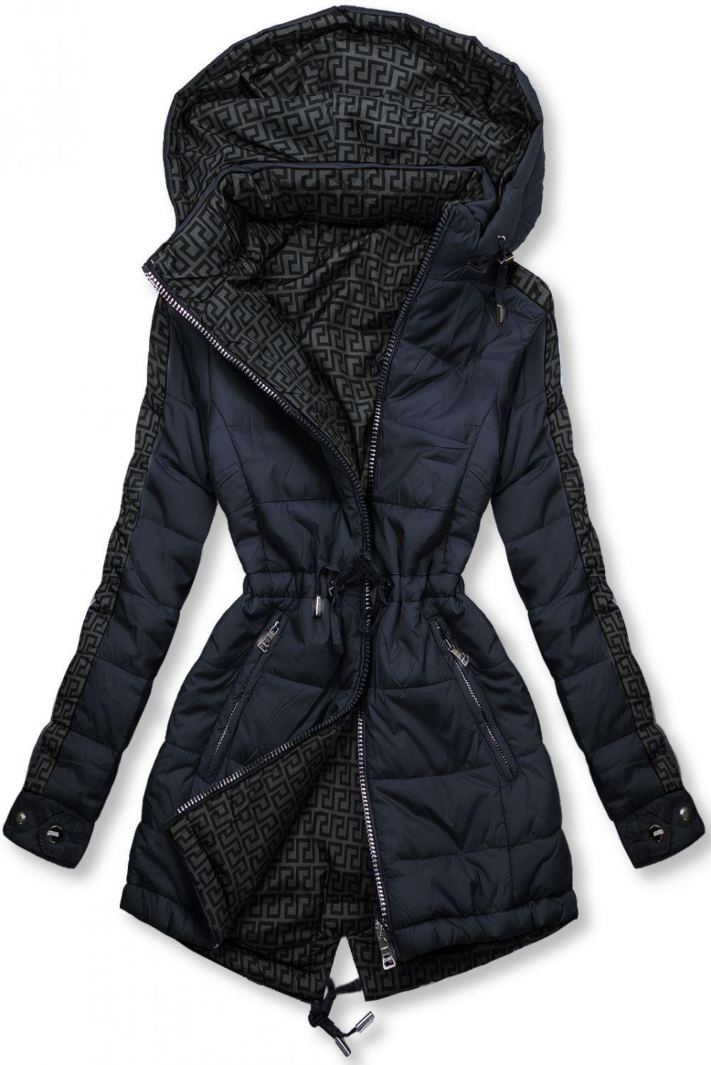 Tmavě modrá/šedá oboustranná bunda s výplní