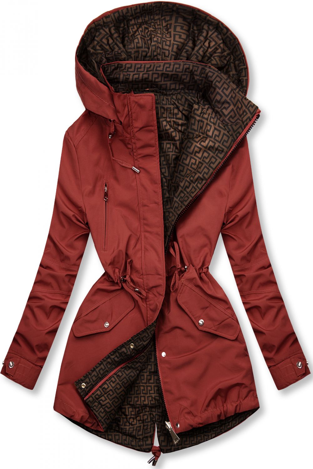 Vínová/hnědá oboustranná přechodná parka