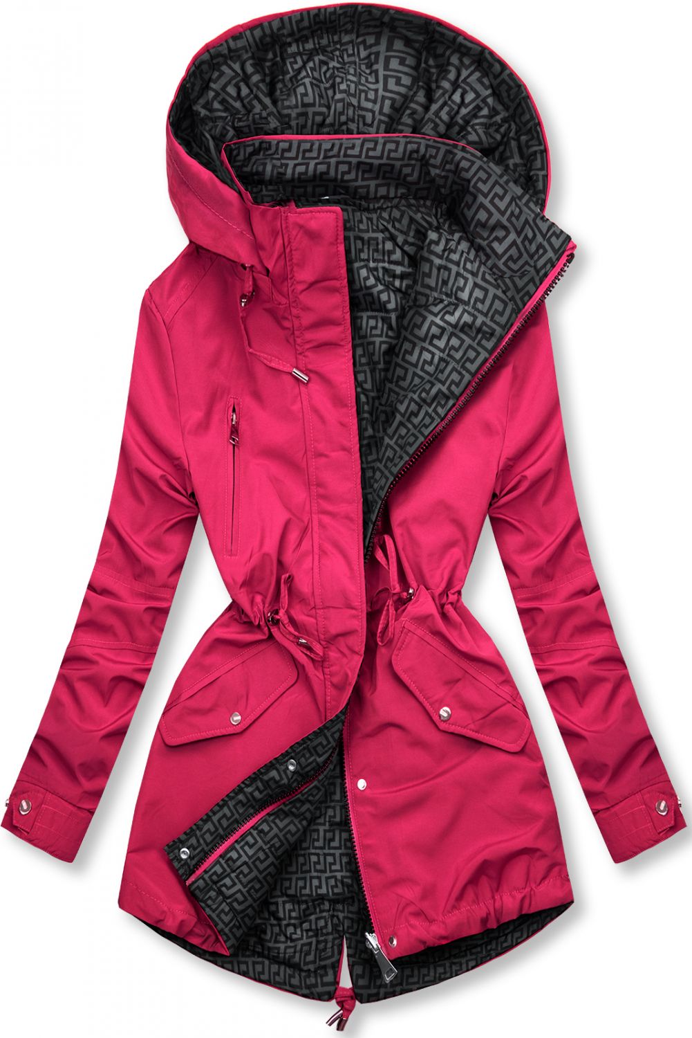 Růžová/šedá oboustranná přechodná parka