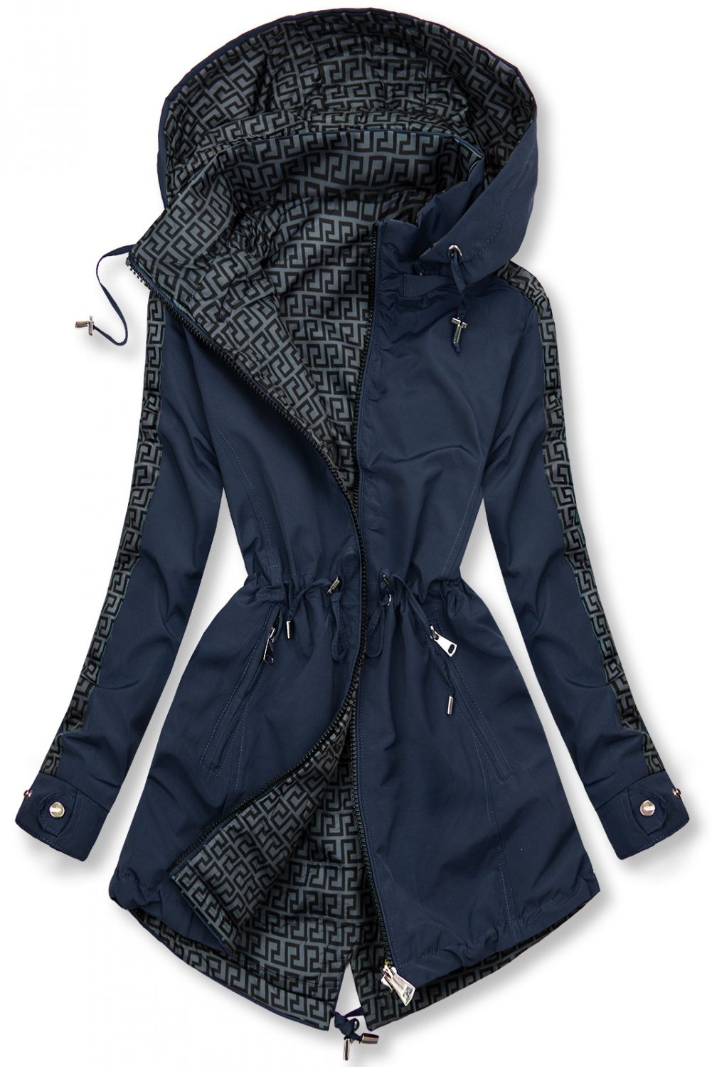 Oboustranná parka se vzorem tmavomodrá/šedá