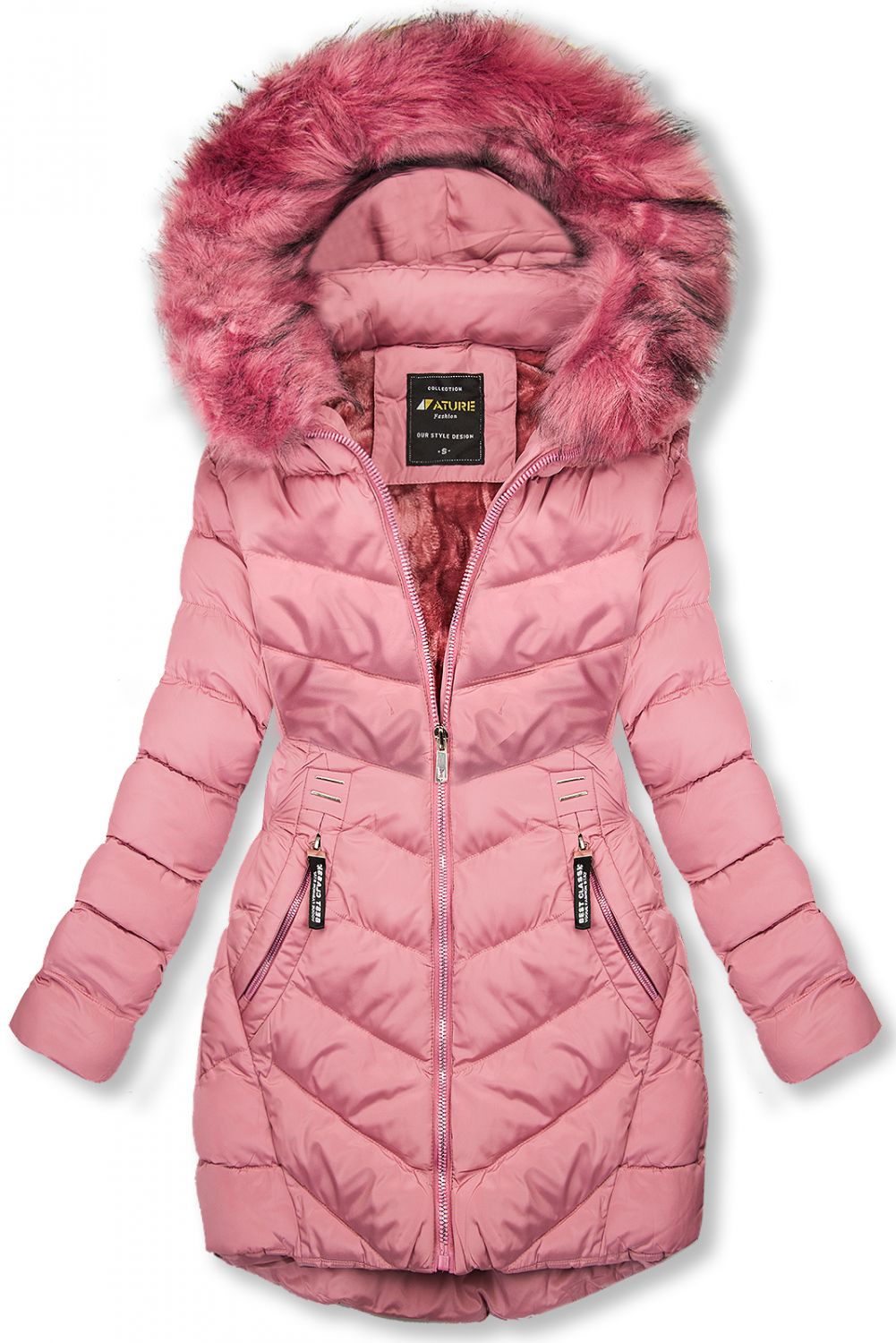 Růžová zimní bunda s odnímatelnou kapucí