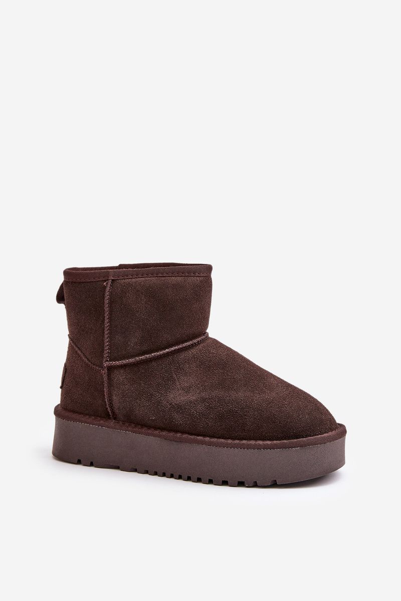 Tmavě hnědé semišové sněhule na platformě