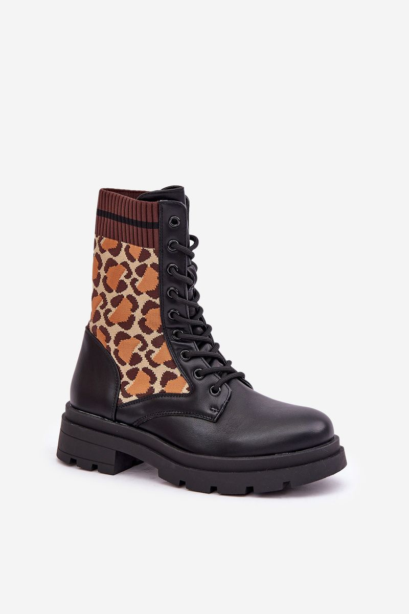 Kotníkové workery s leopardím vzorem, černé