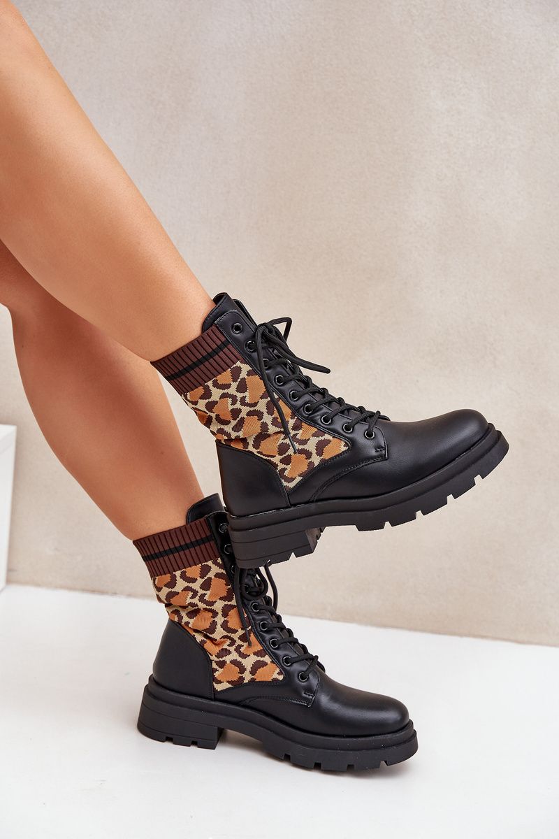 Kotníkové workery s leopardím vzorem, černé