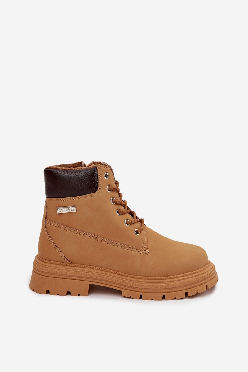 Zateplené kotníkové boty na zip camel