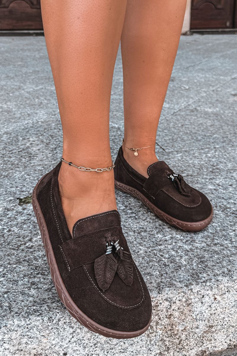 Barefoot mokasíny z přírodního semiše, tmavě hnědé