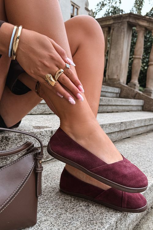 Barefoot baleríny z přírodního semiše bordó