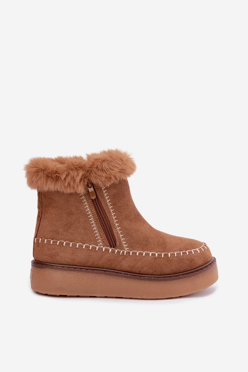Sněhule s prošitím a kožíškem camel