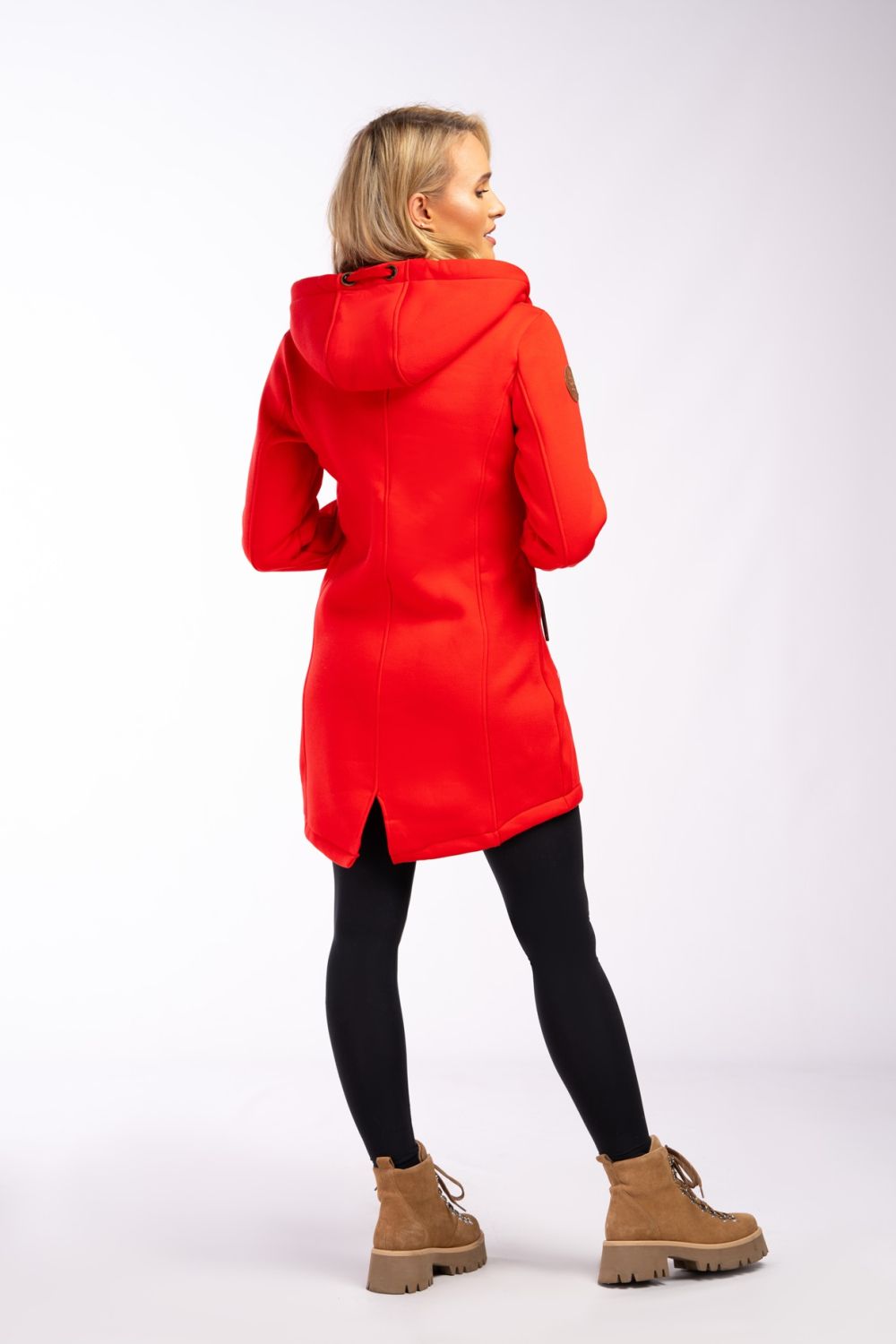 Olivově zelená mikina s kapucí v prodlouženém střihu