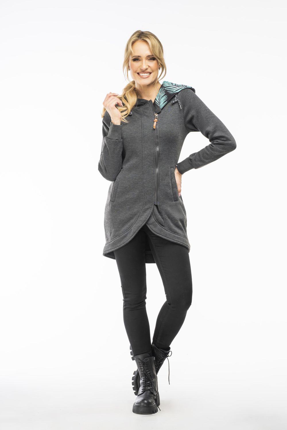 Petrolejově modrá mikina v asymetrickém střihu