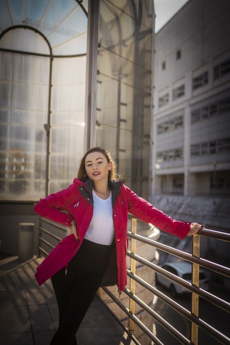 Růžová/šedá oboustranná přechodná parka