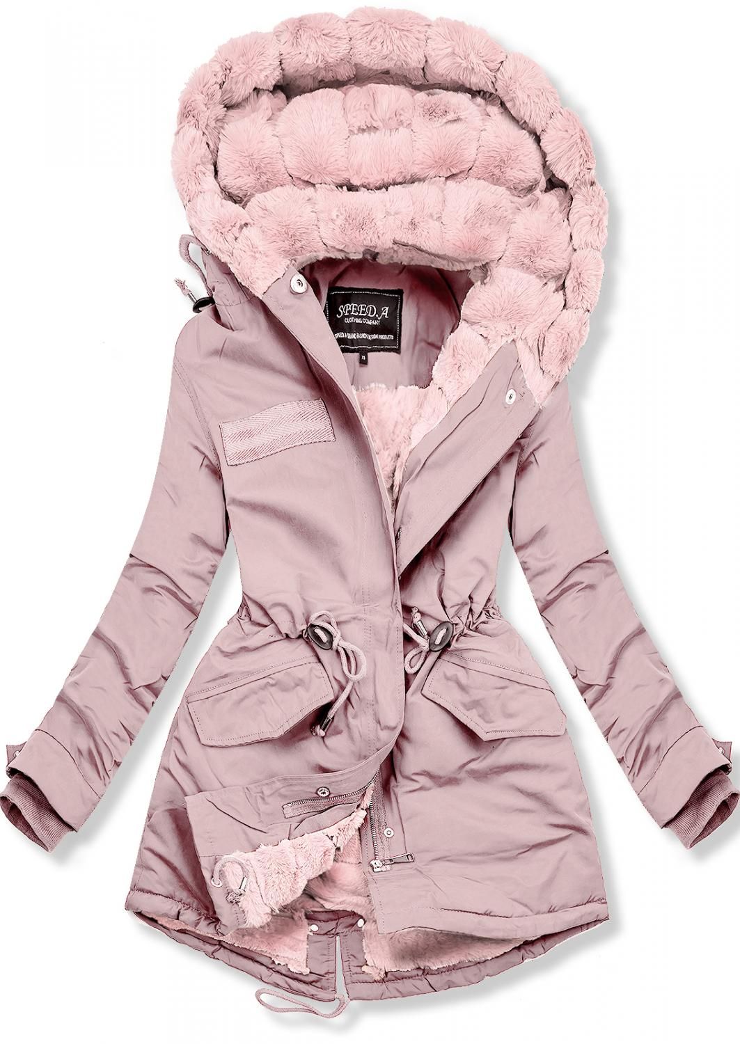 Růžová bavlněná parka s plyšovým vnitřkem