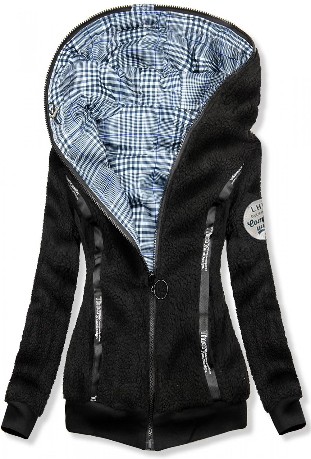 Modro-černá oboustranná mikina s kožíškem