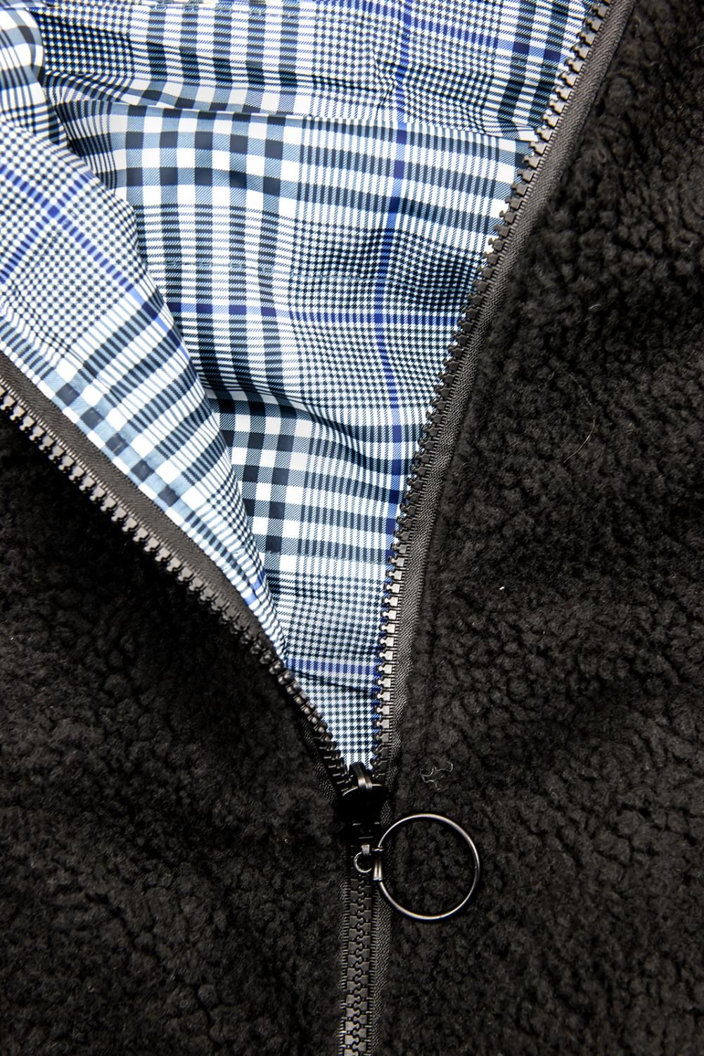 Modro-černá oboustranná mikina s kožíškem