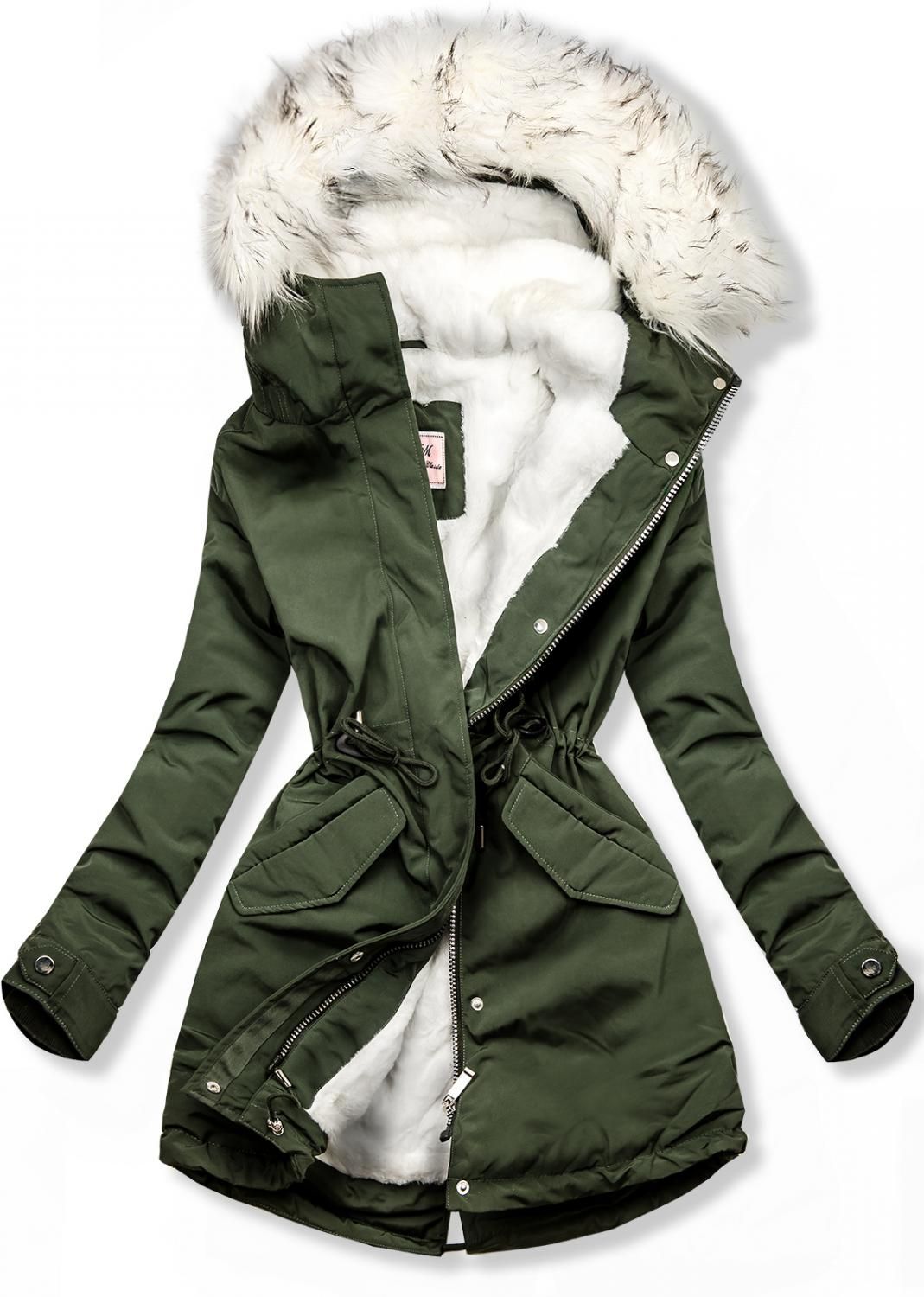 Khaki zimní zateplená parka