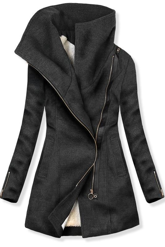 Grafitový kabát se zapínáním na šikmý zip