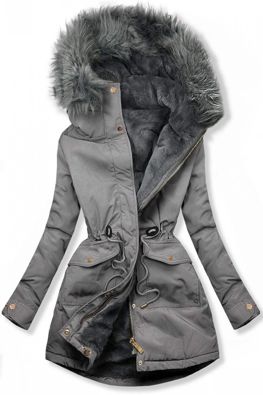 Šedá zimní oboustranná zateplená parka