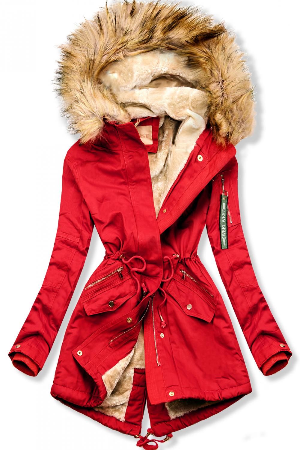 Červená teplá podzimní parka