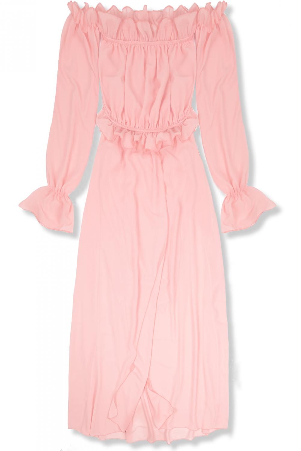 Pudrově růžové letní dlouhé šaty