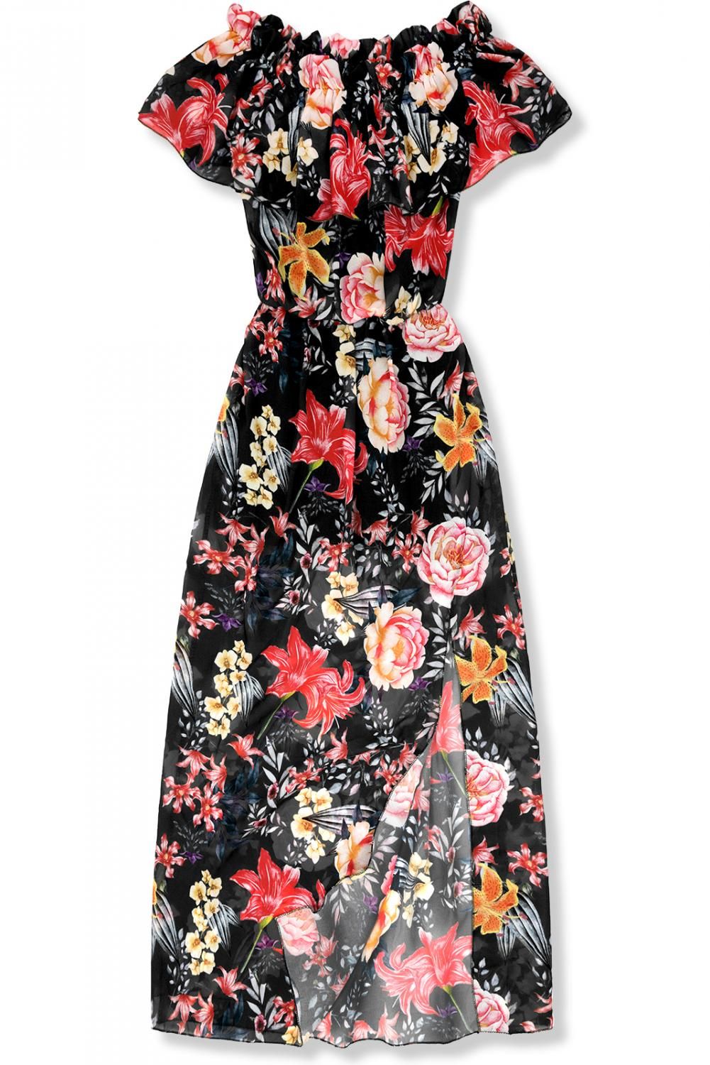 Černé dlouhé šaty s odhalenými rameny