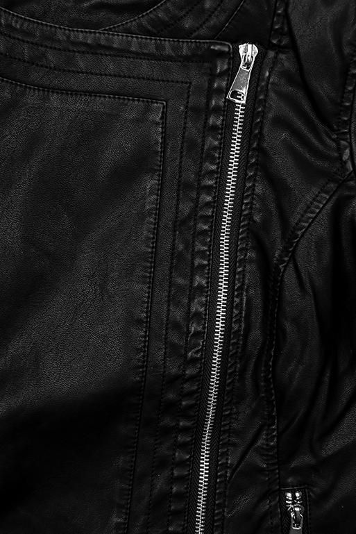 Černá koženková bunda se šikmým zipem