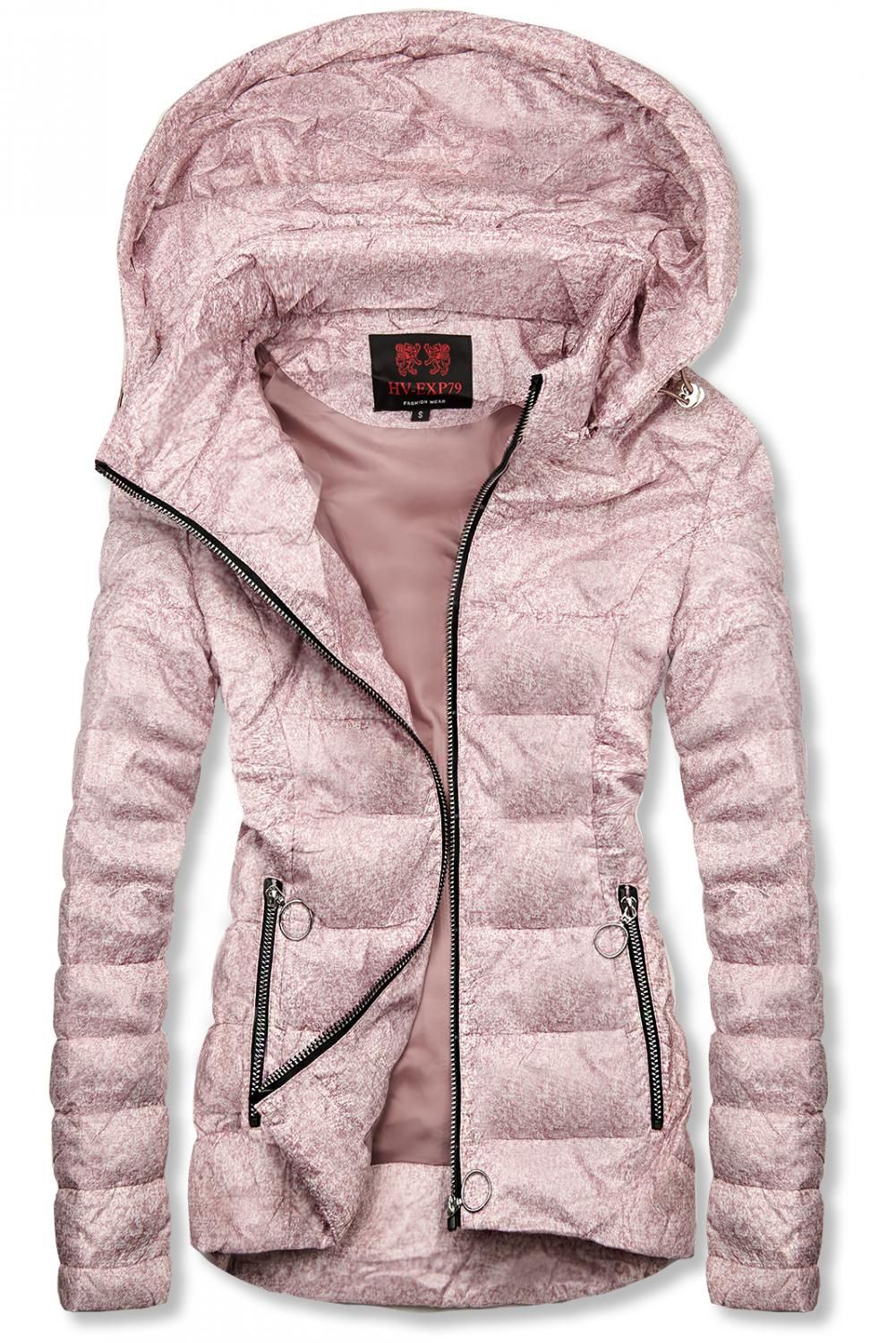 Růžová jarní bunda s melírovaným vzorem